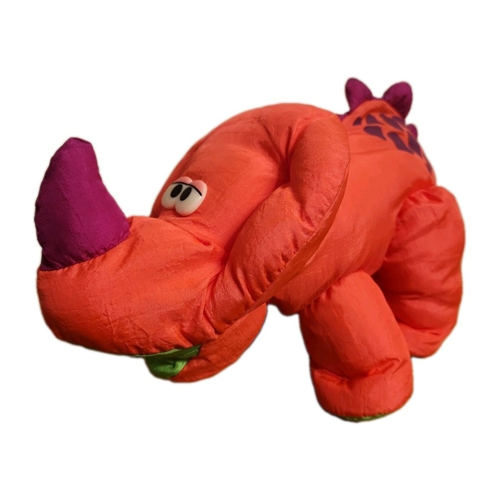Vtg Fisher Price Puffalump Dinosaur Roar Sound Plush Orange  Triceratops 1992